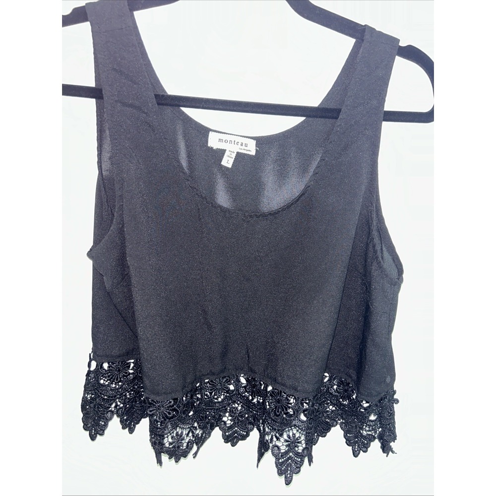 Monteau Los Angeles Boho Black Lace Crop Top Large